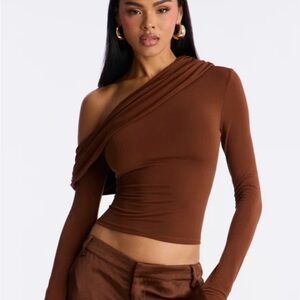 Fashion Nova Brown One-Shoulder Crop Top